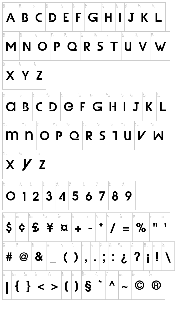 Wet Dreamz font map
